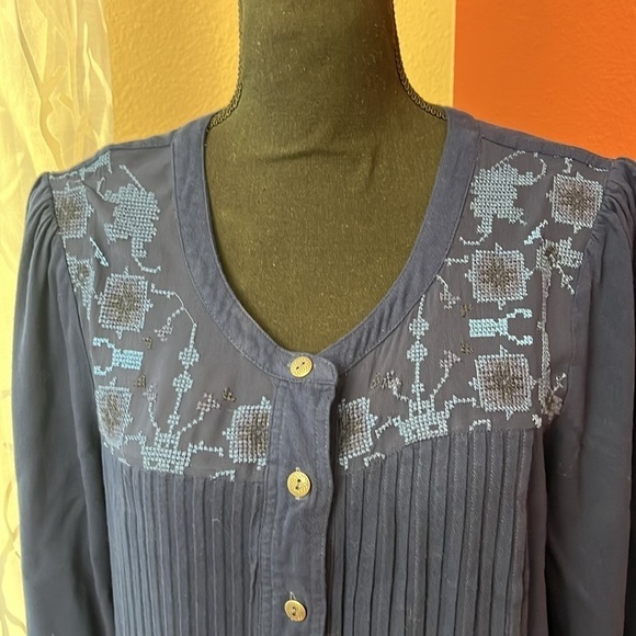 Anthropologie Drop Waist Pheasant Embroidered Dress Size 14 - Picture 3 of 8